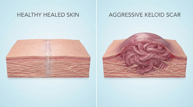 3D Skin Healing Comparison: Healthy Healed Skin vs Aggressive Keloid Scar