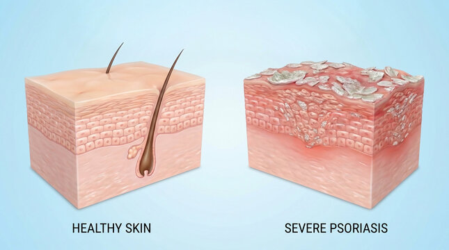 3D Dermatological Comparison: Healthy Skin versus Severe Psoriasi