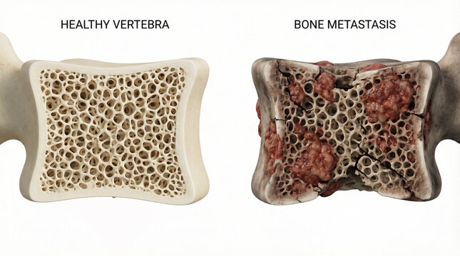 3D Medical Comparison of Healthy Vertebra and Bone Metastasis Pathology