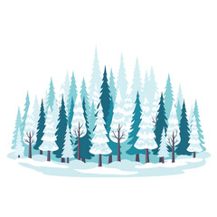 Obraz premium Peaceful Winter Forest Landscape with Snow and Evergreen Trees on Isolated White Background