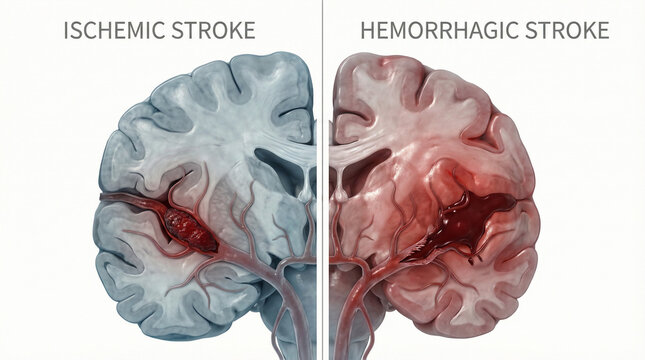 3D Comparison of Ischemic Stroke and Hemorrhagic Stroke in Human Brain