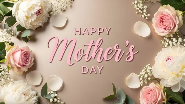 Happy Mother's Day floral arrangement with roses, peonies, and petals. This picture has a message for a lovely mother