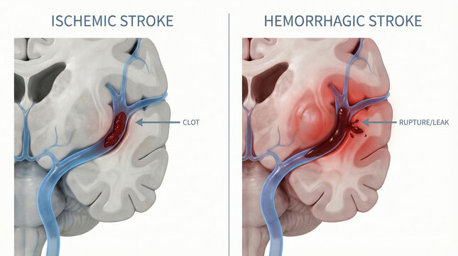 3D Comparison of Ischemic and Hemorrhagic Stroke in the Human Brain