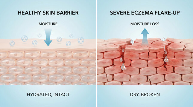 Severe Eczema Flare-Up and Skin Barrier Moisture Loss Comparison