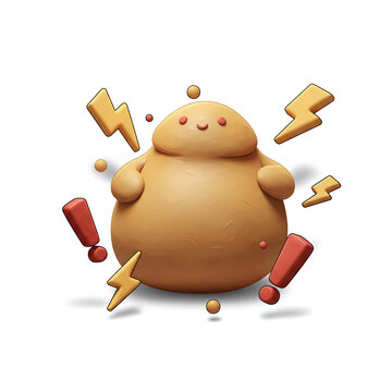 Cute 3D Character with Lightning and Exclamation Marks