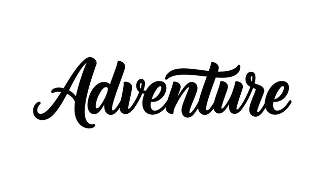 Adventure word in elegant script font on white background.