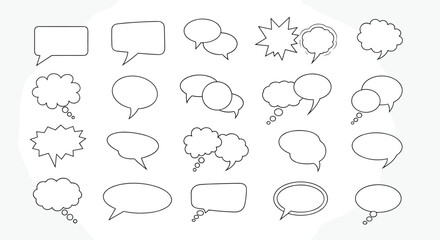 Obraz premium Diverse set of hand drawn speech bubbles and thinking clouds on a light background offers multiple shapes for character dialogue in comic strips.