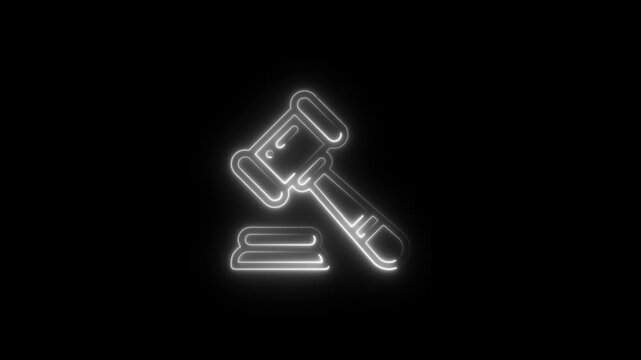Glowing Neon Auction Icon Animation with vibrant light on black background, 4k video