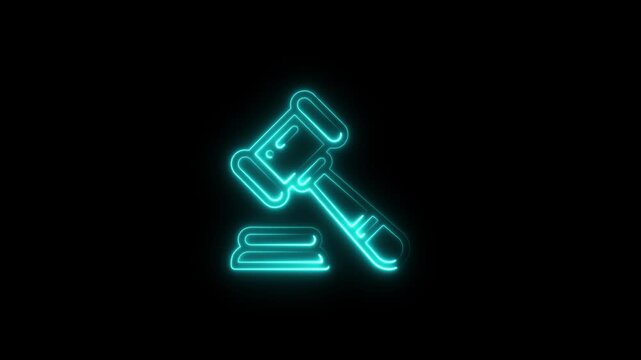 Glowing Neon Auction Icon Animation with vibrant light on black background, 4k video