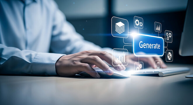 Concept of generating ideas and content with technology and innovation