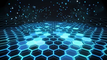 Fototapeta premium Futuristic Hexagon Grid Glowing Neon Blue Tech Background