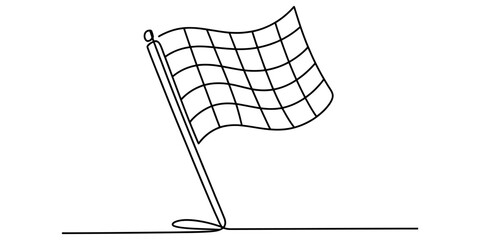 Obraz premium Continuous single line drawing of a checkered racing flag on a pole Vector, illustration