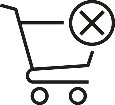 Shopping cart with a cancel or remove symbol iconography for online commerce