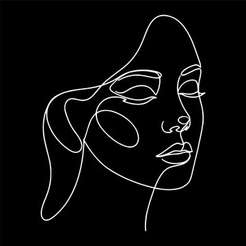 Minimalist Woman face line illustration on black background