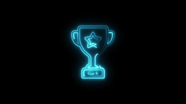 Glowing trophy icon neon animation. Winner trophy symbol, Sports achievement sign. sport trophy, winner, game reward animation 4k video