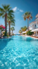 Fototapeta premium Blurred beach resort in Turkey with sea view and luxury travel concept