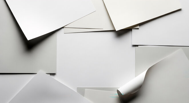 Top-down flat lay of layered paper sheets creating depth and soft shadows