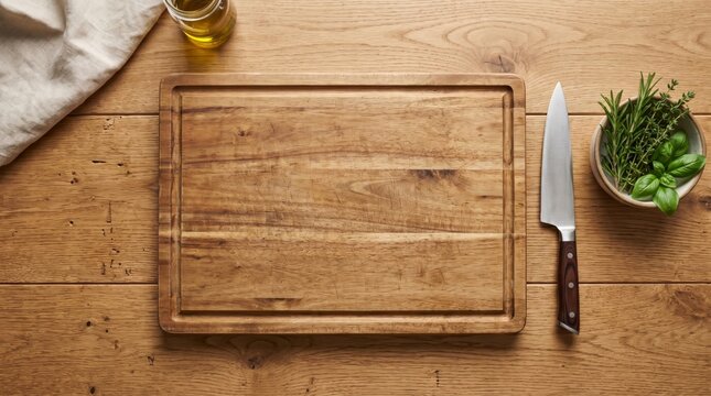 Wooden Cutting Board Food Background with Copy Space for Menu Design
