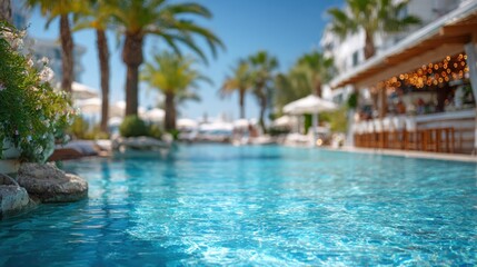 Fototapeta premium Blurred resort buffet area in Turkey with all inclusive dining scene.