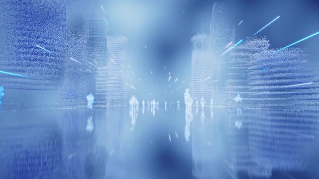Tech-savvy city - particles moving and looping continuously