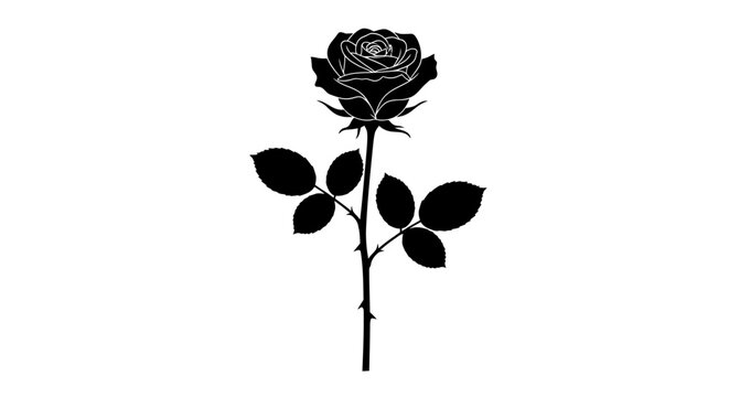 Black rose icon, floral silhouette, dark flower emblem, vector graphic isolated on White Background