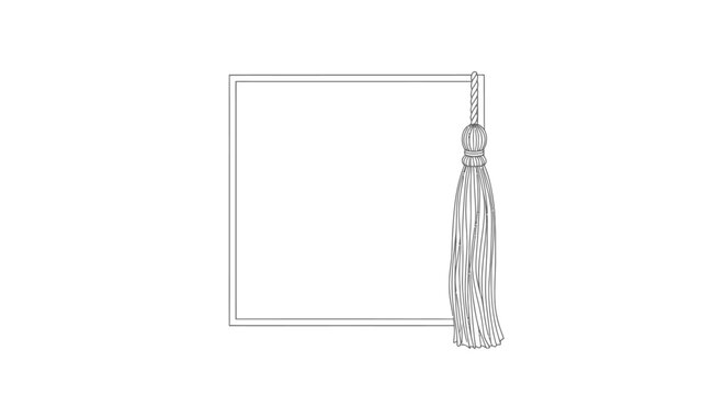 Minimalist graduation cap tassel and border on white background.