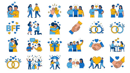 Fototapeta premium Collection of flat vector icons for Relationship and Friendship icons for web design and internet media illustration