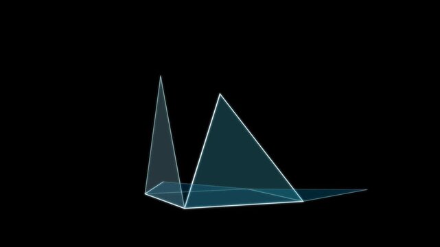 animated transparent 3d pyramid closing and rotating on black background alpha channel