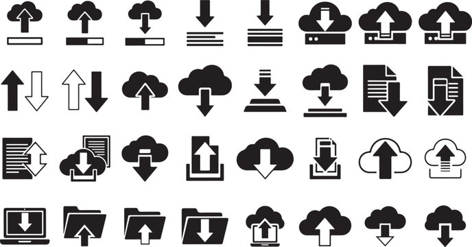 Upload and download icons, file transfer symbols, arrow upload and download symbols. Upload icon, download icon, file transfer icon vector illustration.