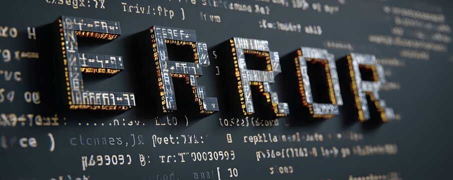 A close-up image showcasing the word 'ERROR' prominently displayed against a backdrop of code. This visual symbolizes challenges in technology and software development.