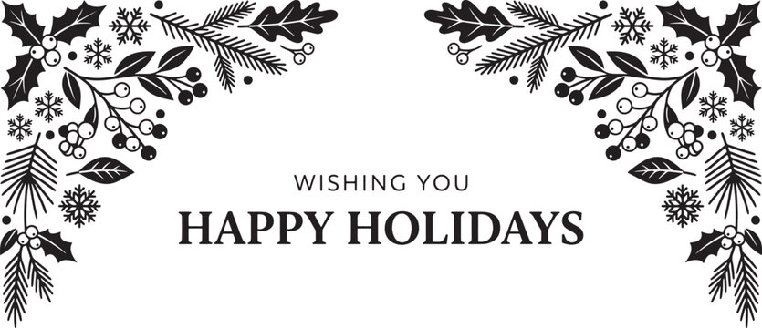 Christmas holiday greeting card design with floral frame isolated on a transparent background