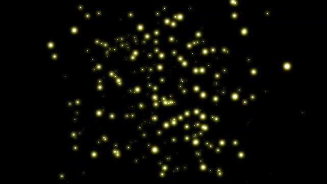 Golden bubbles popping burst with glowing particles and smooth motion, seamless loop animation on black background for luxury overlay visuals