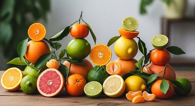 Fresh organic fruits and vegetables including juicy citrus, ripe apples, and green lemons are isolated on a white background as a healthy natural diet