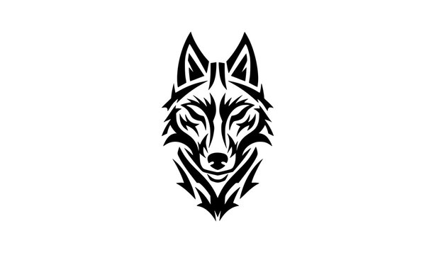 Minimalist tribal wolf vector tattoo black white graphic design