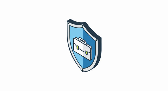 Isometric Business Protection Shield Icon with Briefcase - Concept for Job Security, Corporate Insurance, Legal Defense, and Financial Safety