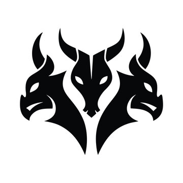 Three Dragon Heads Vector Logo Design