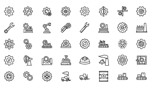 Gear icon vector line set with cogwheel settings system and configuration symbols on white background