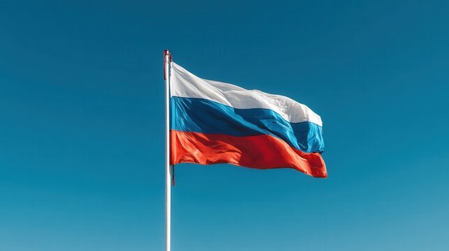 Flat Russian flag on flagpole
