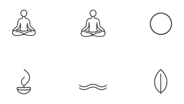 Serene Symbols: A collection of simple line drawings depicting the essence of yoga, meditation, and tranquility, perfect for a spiritual or wellness-focused project.