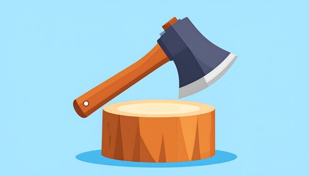 Cartoon axe resting on a tree stump