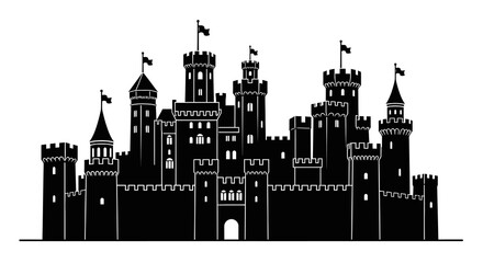 Obraz premium A detailed black silhouette of a medieval castle with multiple towers