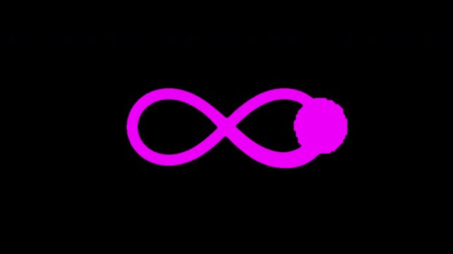 Mesmerizing magenta infinity arrow, a seamless 2D motion graphics animation with radiant glowing lines, flowing dynamically on a transparent alpha background, evoking endless futuristic energy.