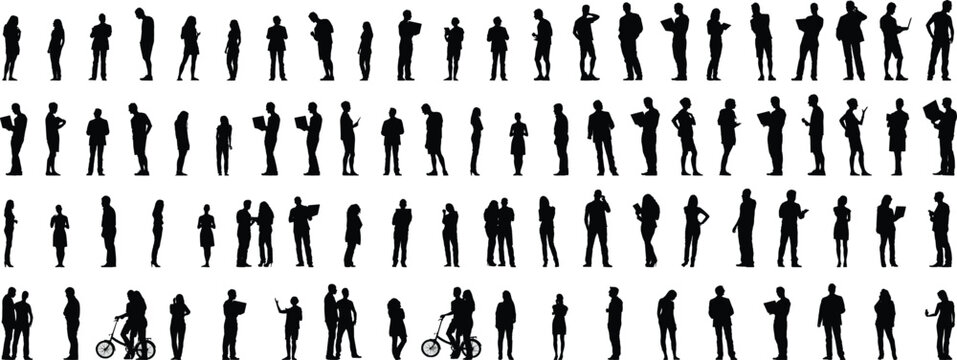 People Silhouette Collection &ndash; Crowd Human Figures Black Shadow Character Set Vector
