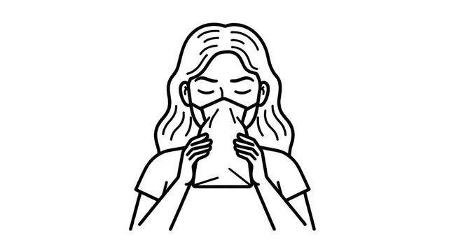 Woman Sneezing into Tissue with Spraying Particles Illustration.