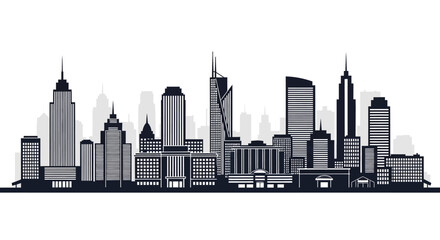 Obraz premium A monochrome skyline illustration featuring various modern skyscrapers
