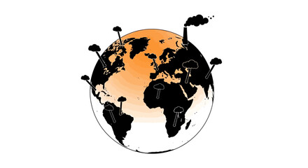 Earth depicted with numerous smoke stacks emitting pollution into the atmosphere © Sumon