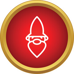 Fototapeta premium Christmas gnome head with beard and pointed hat inside a red and gold circle