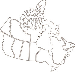 Black and white outline map of canada with defined provinces and © MD. BELAL UDDIN