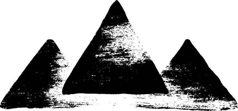 Three triangular mountain symbols in high contrast black and white ink for rugged background and logo design