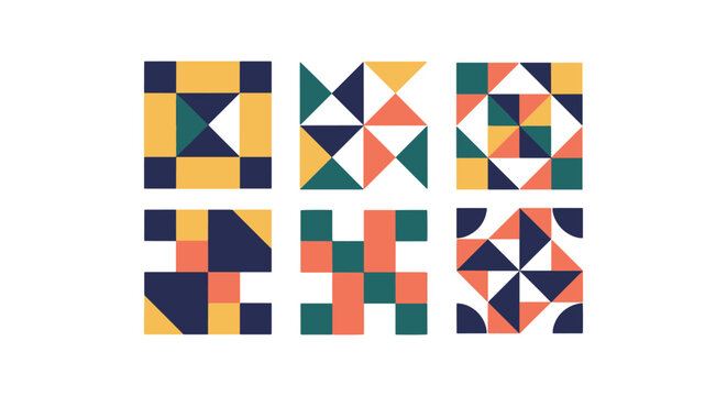 Quilt Patch Block Line art clean abstract pattern vector